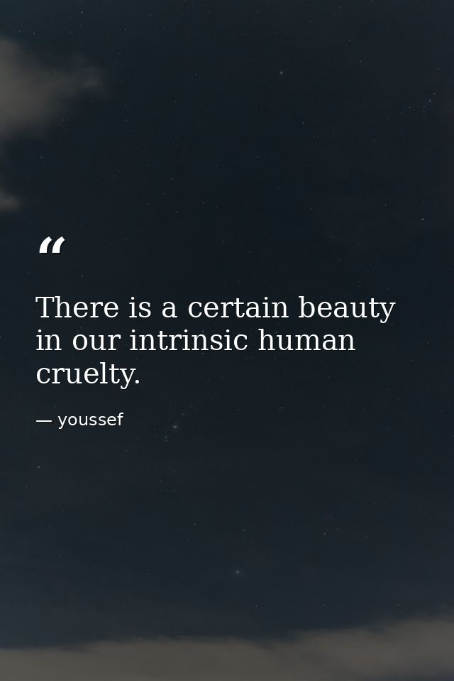 There is a certain beauty in our intrinsic human cruelty. — youssef
