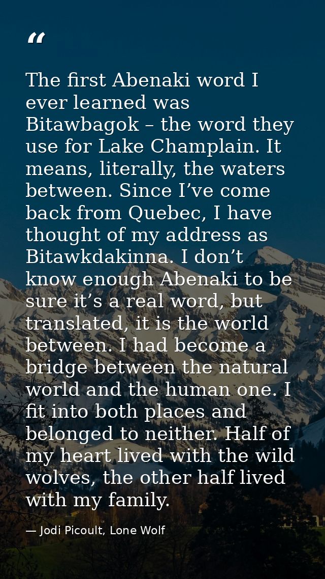 The first Abenaki word I ever learned was Bitawbagok – the word they use for Lake Champlain. It means, literally, the wa — Jodi Picoult, Lone Wolf