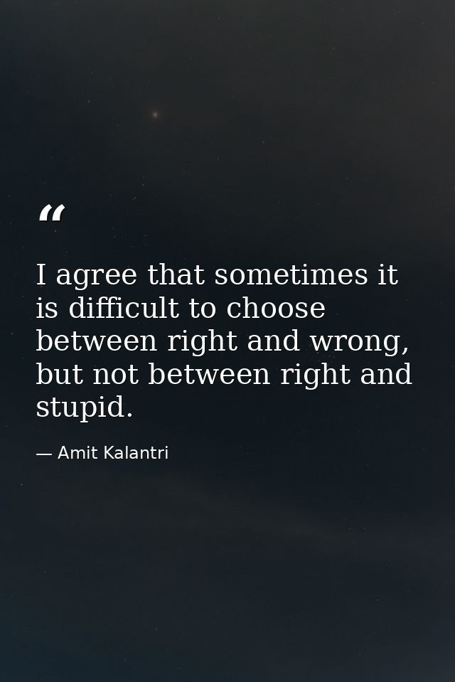 I agree that sometimes it is difficult to choose between right and wrong, but not between right and stupid. — Amit Kalantri