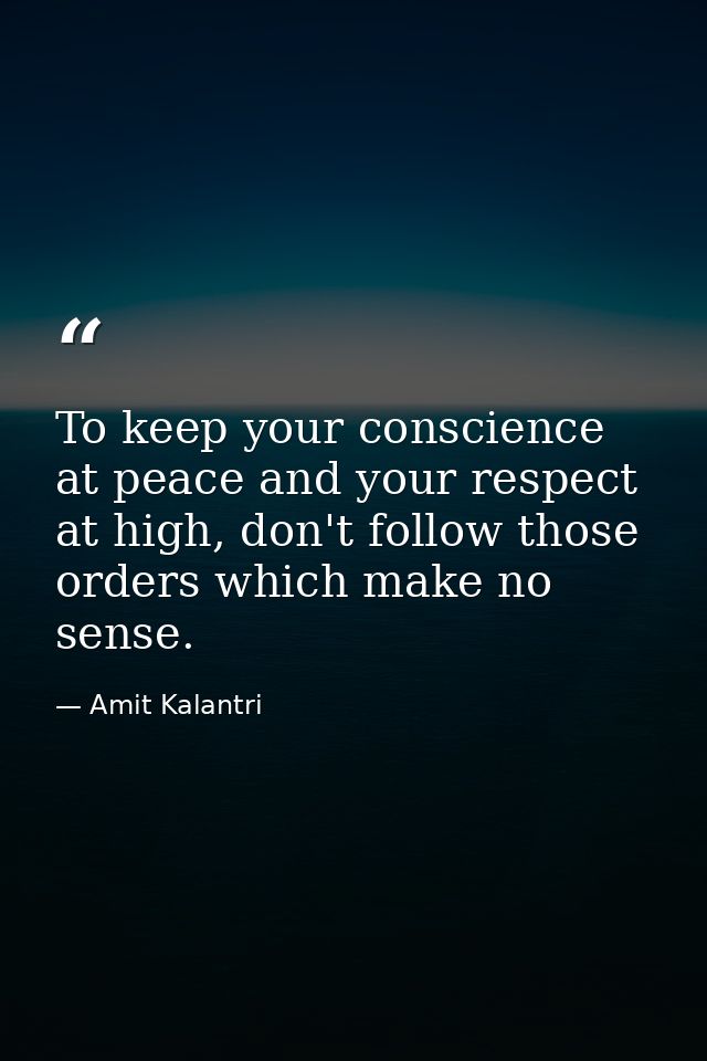 To keep your conscience at peace and your respect at high, don't follow those orders which make no sense. — Amit Kalantri