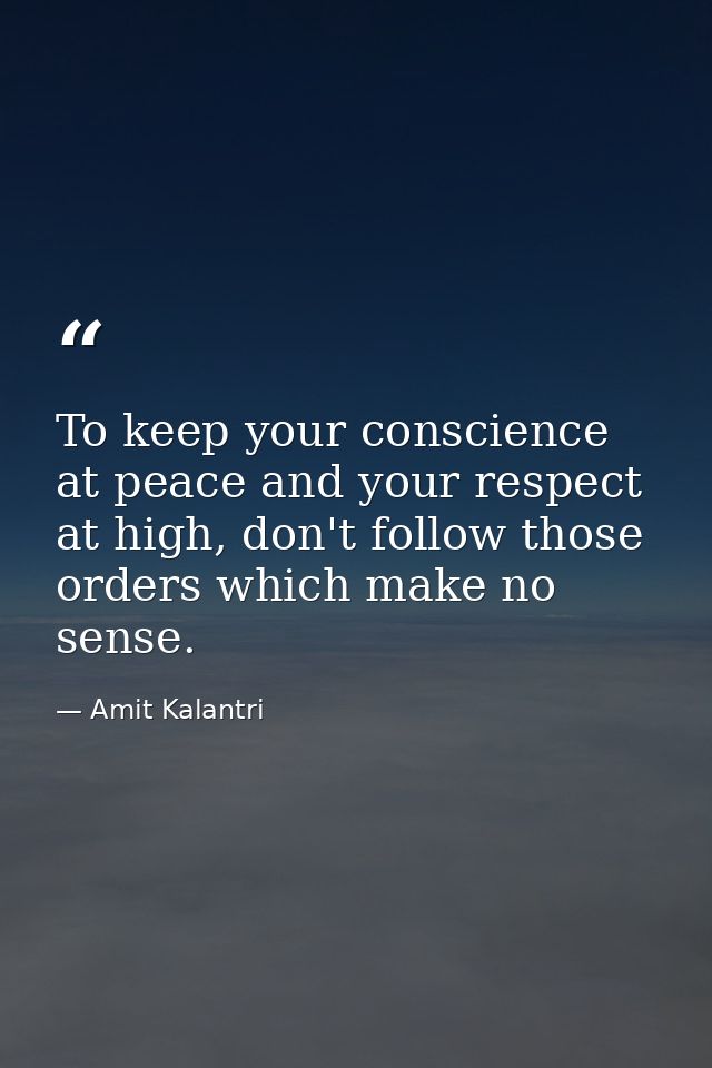 To keep your conscience at peace and your respect at high, don't follow those orders which make no sense. — Amit Kalantri