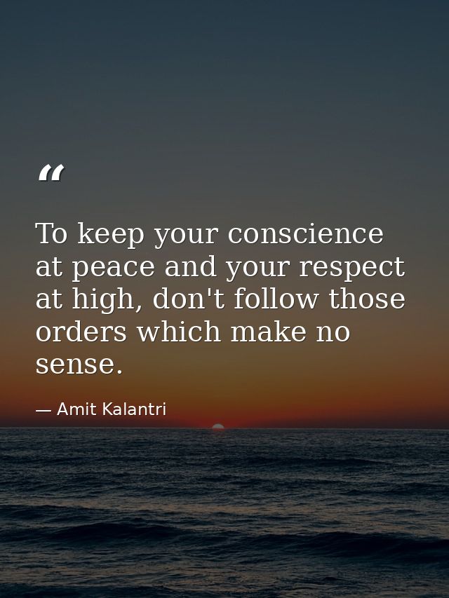 To keep your conscience at peace and your respect at high, don't follow those orders which make no sense. — Amit Kalantri
