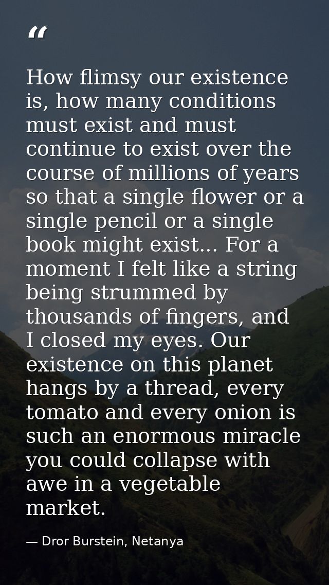 How flimsy our existence is, how many conditions must exist and must continue to exist over the course of millions of ye — Dror Burstein, Netanya