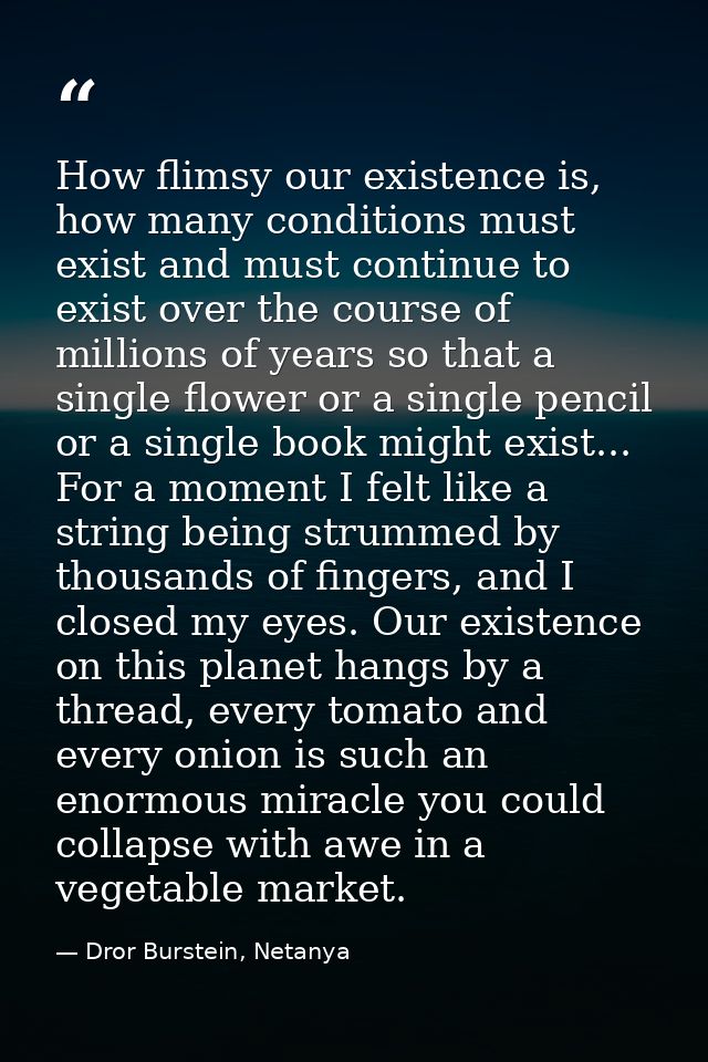 How flimsy our existence is, how many conditions must exist and must continue to exist over the course of millions of ye — Dror Burstein, Netanya