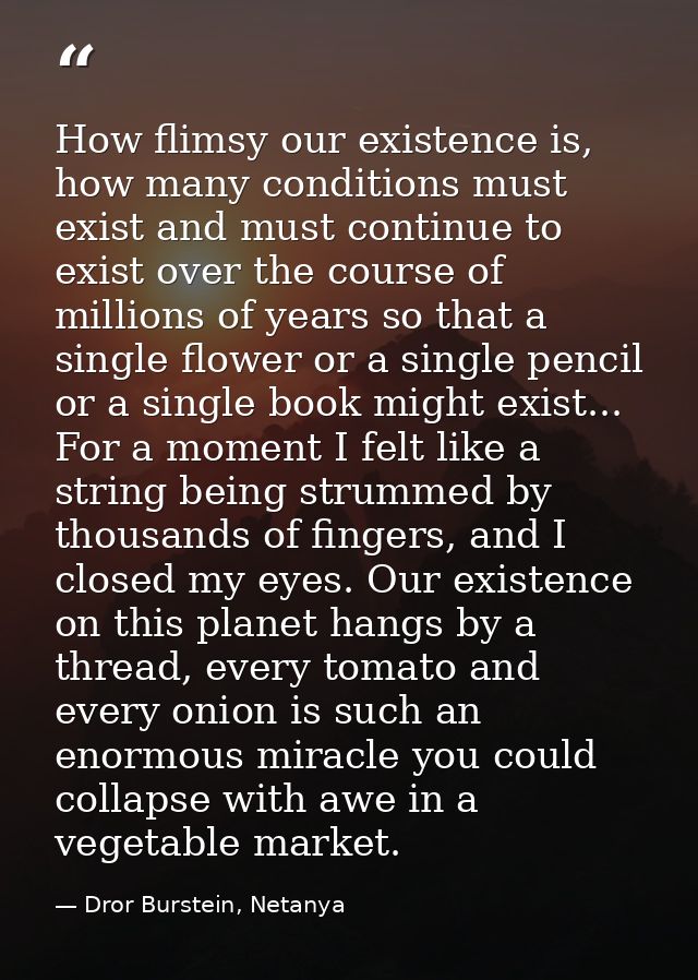 How flimsy our existence is, how many conditions must exist and must continue to exist over the course of millions of ye — Dror Burstein, Netanya