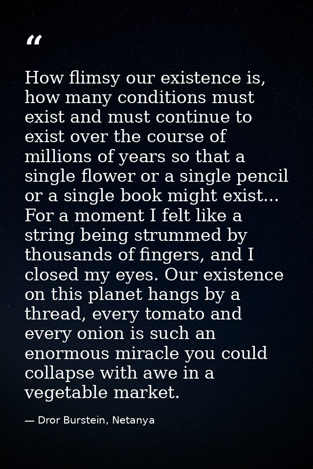 How flimsy our existence is, how many conditions must exist and must continue to exist over the course of millions of ye — Dror Burstein, Netanya