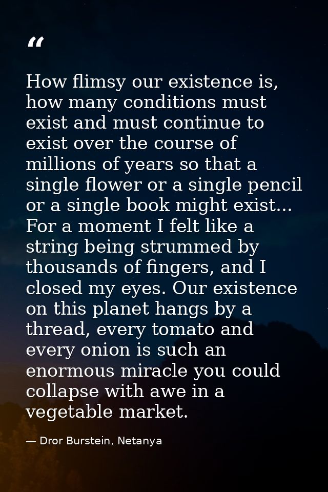 How flimsy our existence is, how many conditions must exist and must continue to exist over the course of millions of ye — Dror Burstein, Netanya