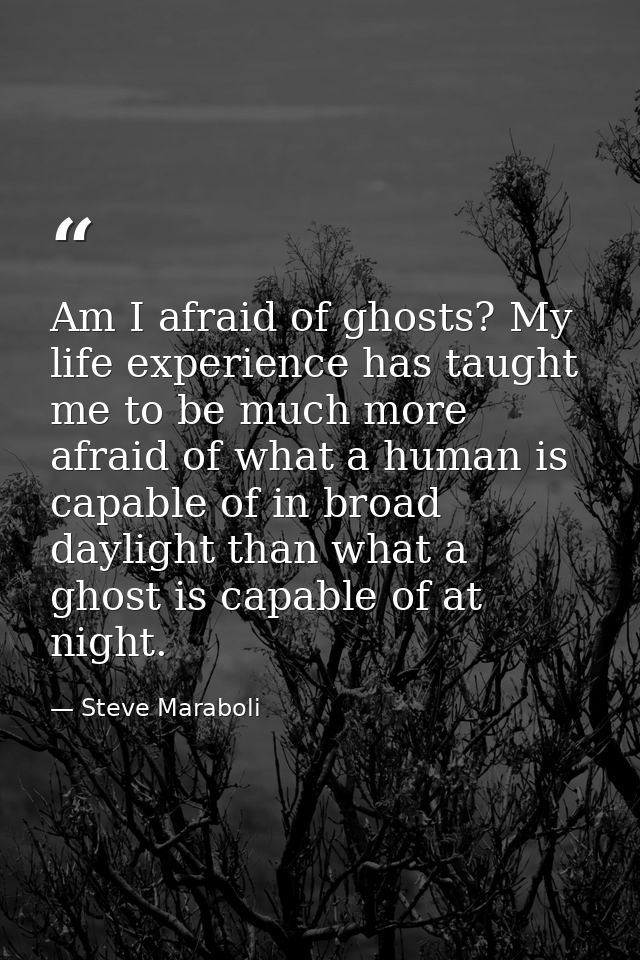 Am I afraid of ghosts? My life experience has taught me to be much more afraid of what a human is capable of in broad da — Steve Maraboli