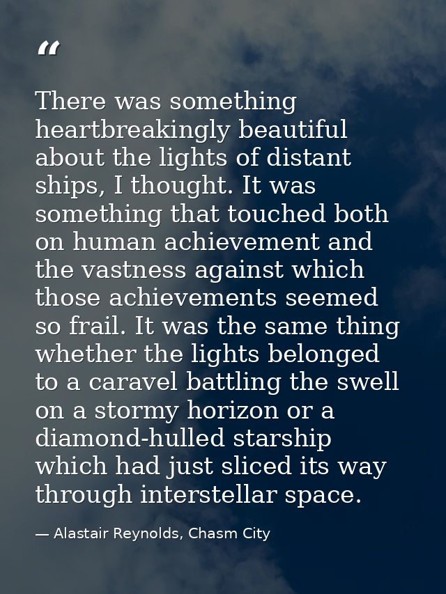There was something heartbreakingly beautiful about the lights of distant ships, I thought. It was something that touche — Alastair Reynolds, Chasm City