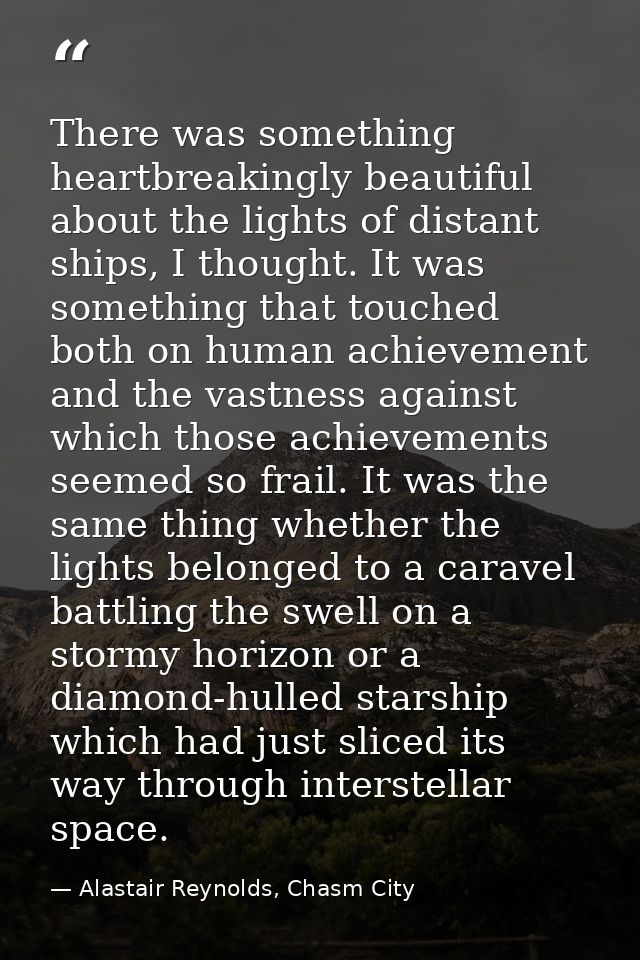 There was something heartbreakingly beautiful about the lights of distant ships, I thought. It was something that touche — Alastair Reynolds, Chasm City