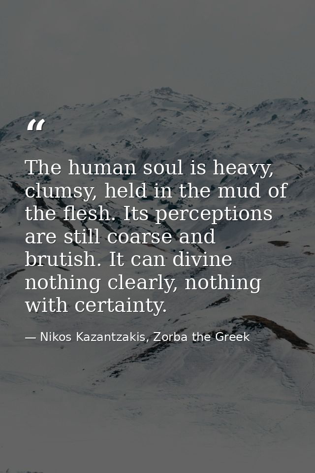 The human soul is heavy, clumsy, held in the mud of the flesh. Its perceptions are still coarse and brutish. It can divi — Nikos Kazantzakis, Zorba the Greek