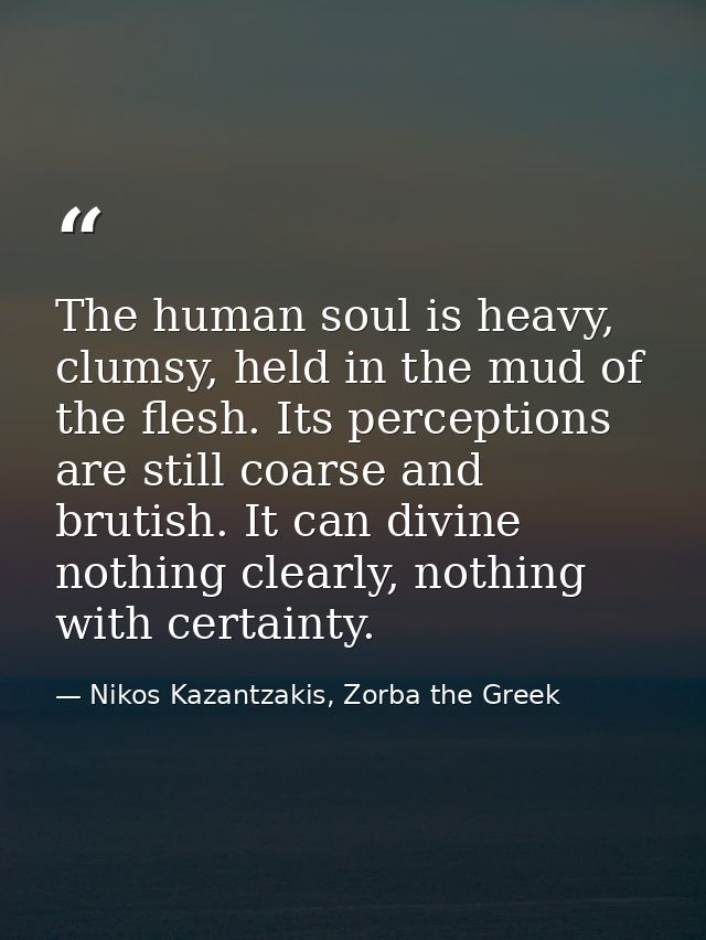 The human soul is heavy, clumsy, held in the mud of the flesh. Its perceptions are still coarse and brutish. It can divi — Nikos Kazantzakis, Zorba the Greek