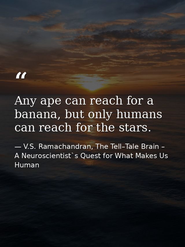Any ape can reach for a banana, but only humans can reach for the stars. — V.S. Ramachandran, The Tell–Tale Brain – A Neuroscientist`s Quest for What Makes Us Human