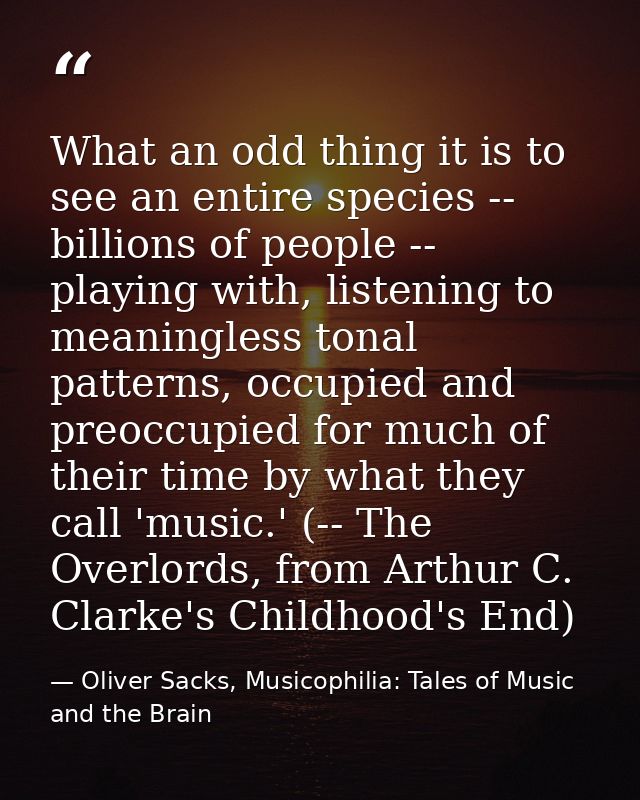 What an odd thing it is to see an entire species -- billions of people -- playing with, listening to meaningless tonal p — Oliver Sacks, Musicophilia: Tales of Music and the Brain