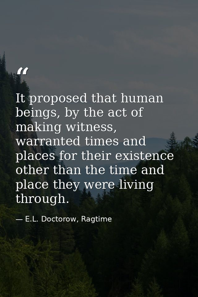 It proposed that human beings, by the act of making witness, warranted times and places for their existence other than t — E.L. Doctorow, Ragtime