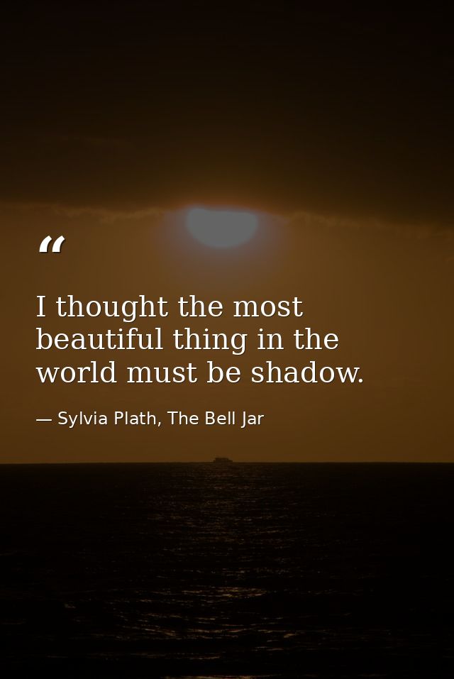 I thought the most beautiful thing in the world must be shadow. — Sylvia Plath, The Bell Jar