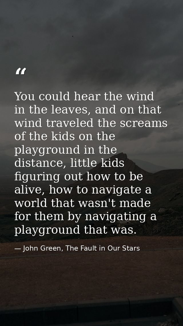 You could hear the wind in the leaves, and on that wind traveled the screams of the kids on the playground in the distan — John Green, The Fault in Our Stars