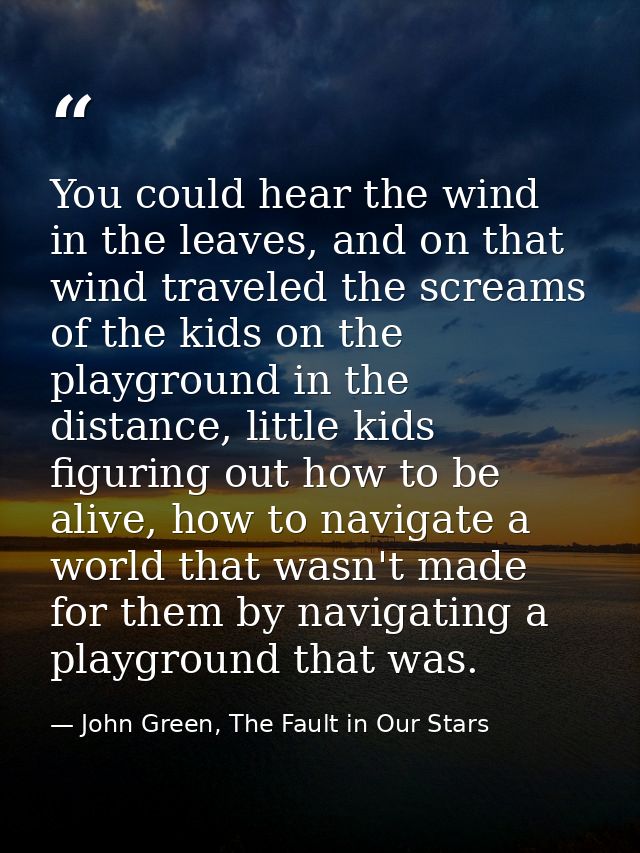 You could hear the wind in the leaves, and on that wind traveled the screams of the kids on the playground in the distan — John Green, The Fault in Our Stars