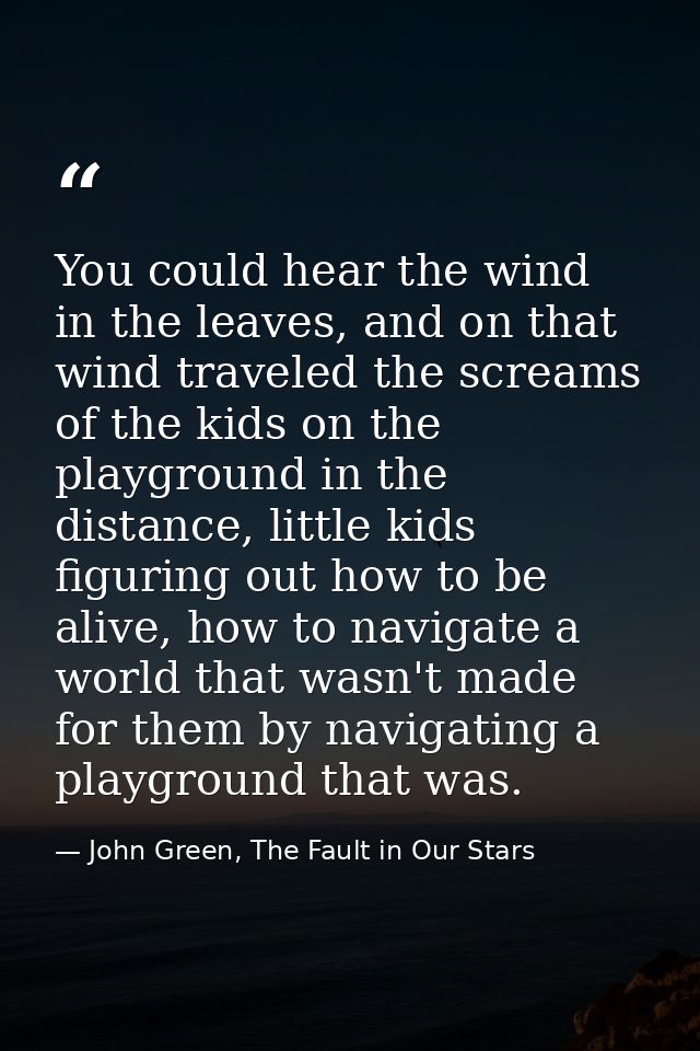 You could hear the wind in the leaves, and on that wind traveled the screams of the kids on the playground in the distan — John Green, The Fault in Our Stars