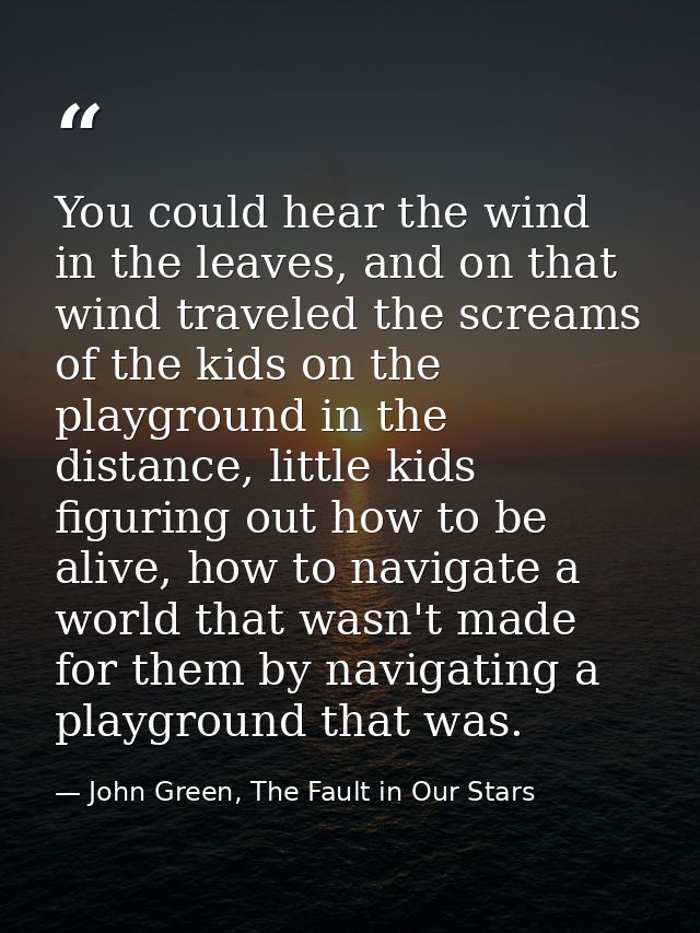 You could hear the wind in the leaves, and on that wind traveled the screams of the kids on the playground in the distan — John Green, The Fault in Our Stars