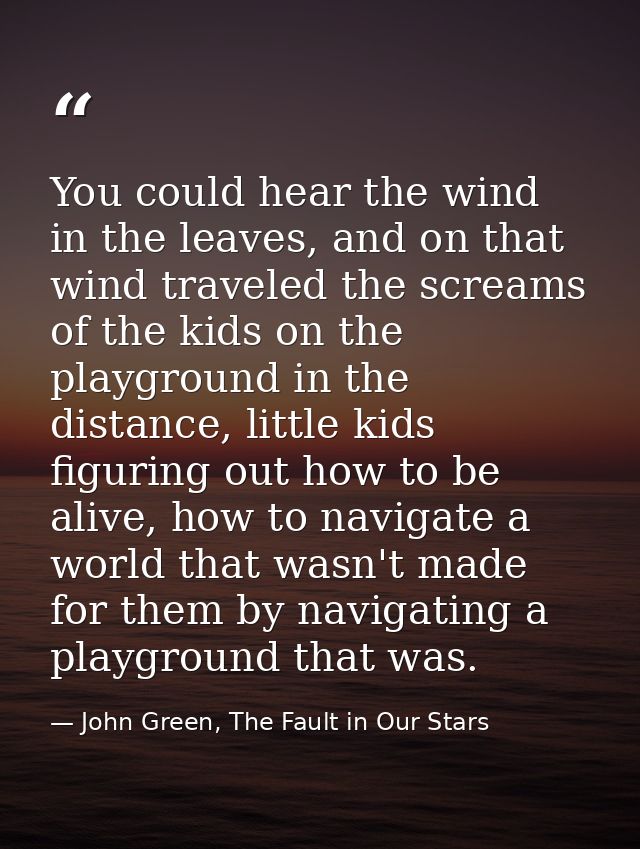 You could hear the wind in the leaves, and on that wind traveled the screams of the kids on the playground in the distan — John Green, The Fault in Our Stars