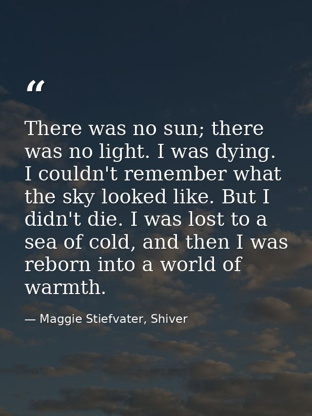 There was no sun; there was no light. I was dying. I couldn't remember what the sky looked like. But I didn't die. I was — Maggie Stiefvater, Shiver