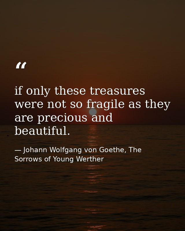 if only these treasures were not so fragile as they are precious and beautiful. — Johann Wolfgang von Goethe, The Sorrows of Young Werther
