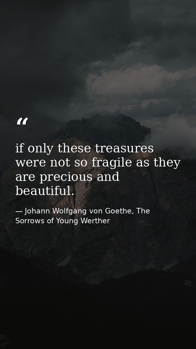 if only these treasures were not so fragile as they are precious and beautiful. — Johann Wolfgang von Goethe, The Sorrows of Young Werther