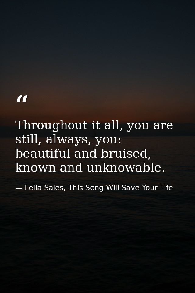 Throughout it all, you are still, always, you: beautiful and bruised, known and unknowable. — Leila Sales, This Song Will Save Your Life