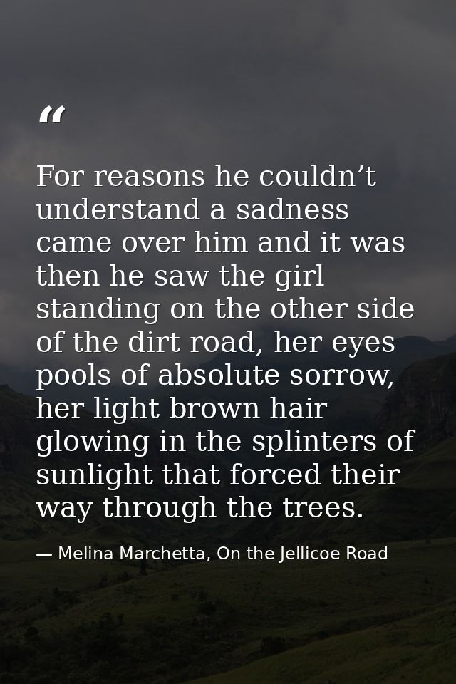 For reasons he couldn’t understand a sadness came over him and it was then he saw the girl standing on the other side of — Melina Marchetta, On the Jellicoe Road