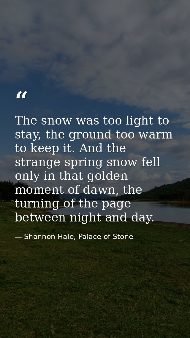 The snow was too light to stay, the ground too warm to keep it. And the strange spring snow fell only in that golden mom — Shannon Hale, Palace of Stone