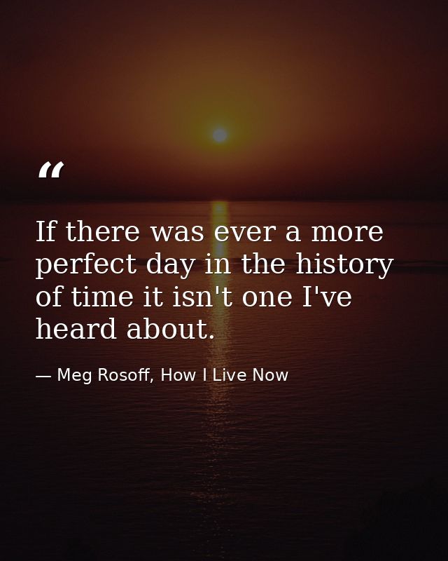 If there was ever a more perfect day in the history of time it isn't one I've heard about. — Meg Rosoff, How I Live Now