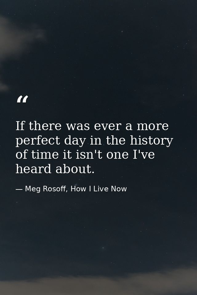 If there was ever a more perfect day in the history of time it isn't one I've heard about. — Meg Rosoff, How I Live Now