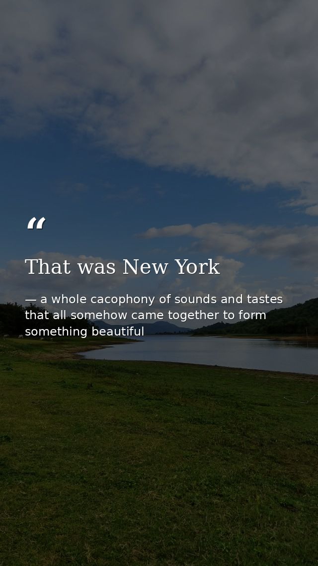 That was New York — a whole cacophony of sounds and tastes that all somehow came together to form something beautiful