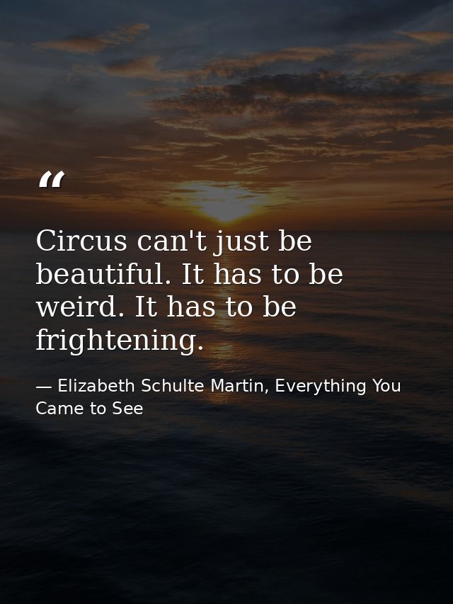 Circus can't just be beautiful. It has to be weird. It has to be frightening. — Elizabeth Schulte Martin, Everything You Came to See