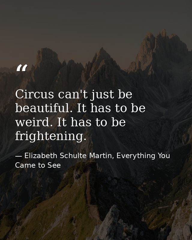 Circus can't just be beautiful. It has to be weird. It has to be frightening. — Elizabeth Schulte Martin, Everything You Came to See