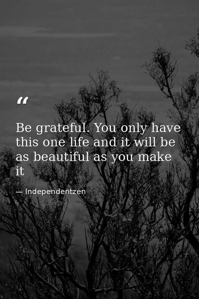 Be grateful. You only have this one life and it will be as beautiful as you make it — Independentzen