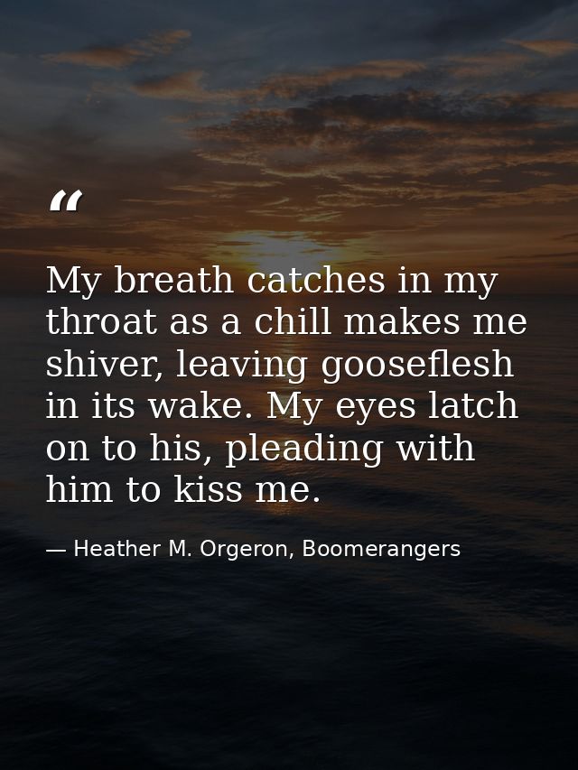 My breath catches in my throat as a chill makes me shiver, leaving gooseflesh in its wake. My eyes latch on to his, plea — Heather M. Orgeron, Boomerangers