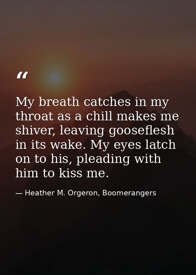 My breath catches in my throat as a chill makes me shiver, leaving gooseflesh in its wake. My eyes latch on to his, plea — Heather M. Orgeron, Boomerangers