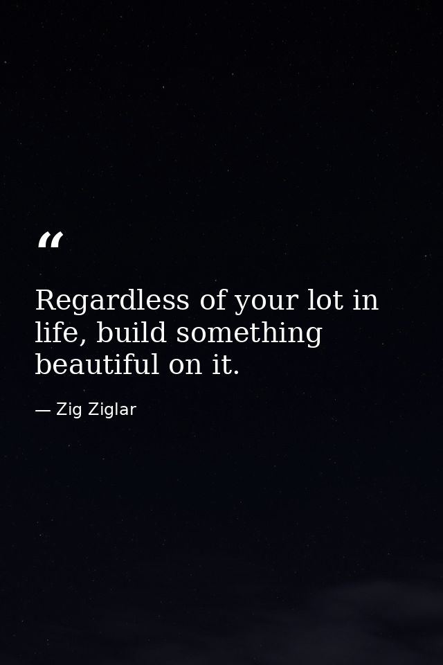 Regardless of your lot in life, build something beautiful on it. — Zig Ziglar