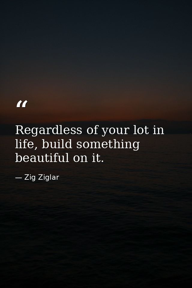 Regardless of your lot in life, build something beautiful on it. — Zig Ziglar
