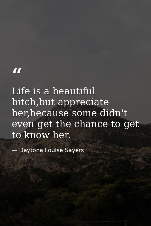 Life is a beautiful bitch,but appreciate her,because some didn't even get the chance to get to know her. — Daytona Louise Sayers