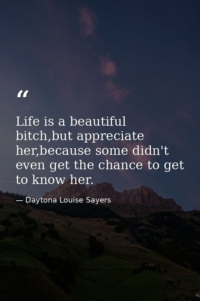 Life is a beautiful bitch,but appreciate her,because some didn't even get the chance to get to know her. — Daytona Louise Sayers