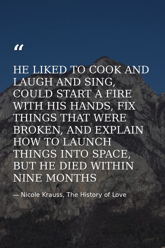HE LIKED TO COOK AND LAUGH AND SING, COULD START A FIRE WITH HIS HANDS, FIX THINGS THAT WERE BROKEN, AND EXPLAIN HOW TO  — Nicole Krauss, The History of Love