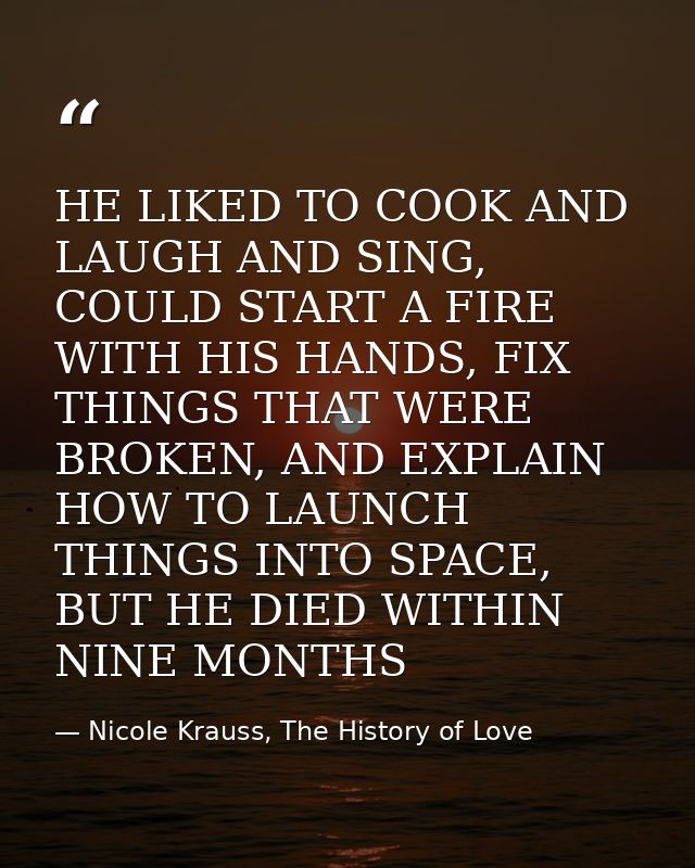 HE LIKED TO COOK AND LAUGH AND SING, COULD START A FIRE WITH HIS HANDS, FIX THINGS THAT WERE BROKEN, AND EXPLAIN HOW TO  — Nicole Krauss, The History of Love