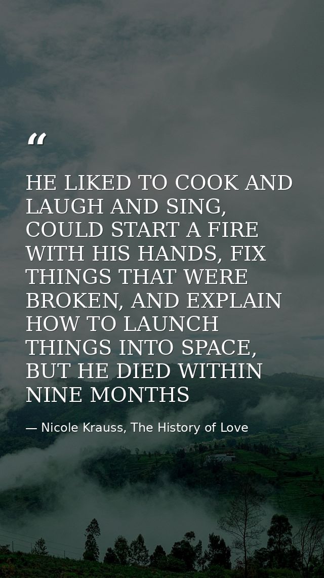 HE LIKED TO COOK AND LAUGH AND SING, COULD START A FIRE WITH HIS HANDS, FIX THINGS THAT WERE BROKEN, AND EXPLAIN HOW TO  — Nicole Krauss, The History of Love