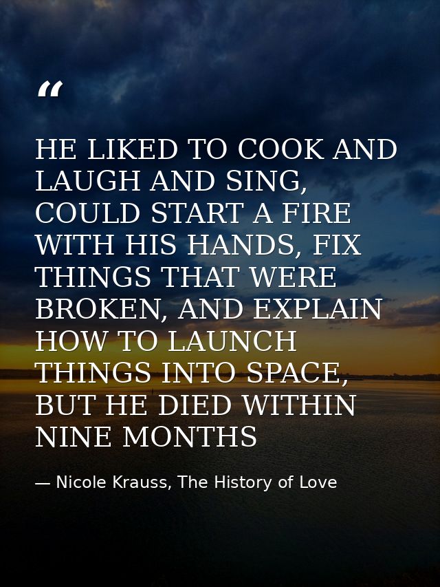 HE LIKED TO COOK AND LAUGH AND SING, COULD START A FIRE WITH HIS HANDS, FIX THINGS THAT WERE BROKEN, AND EXPLAIN HOW TO  — Nicole Krauss, The History of Love