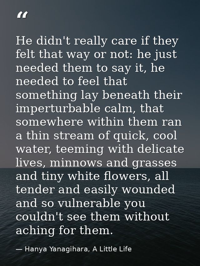 He didn't really care if they felt that way or not: he just needed them to say it, he needed to feel that something lay  — Hanya Yanagihara, A Little Life