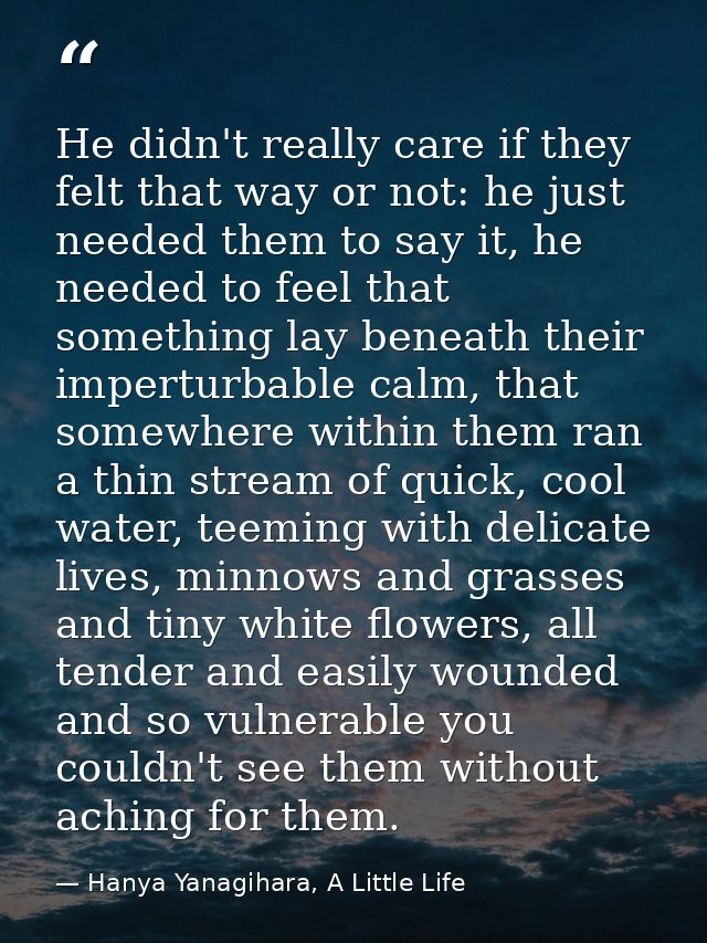He didn't really care if they felt that way or not: he just needed them to say it, he needed to feel that something lay  — Hanya Yanagihara, A Little Life