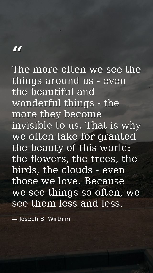 The more often we see the things around us - even the beautiful and wonderful things - the more they become invisible to — Joseph B. Wirthlin